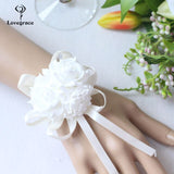 Lovegrace Wrist Corsages Bracelet Foam White Rose Wrist Flowers for Bridesmaid Bracelet Wedding Accessories Bridal Hand Flower