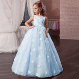 Little Flower Girl Dresses for Weddings Banquet Dress Girl Beaded Birthday First Communion Dresses Petals Long Sleeves Ball Gown