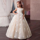Little Flower Girl Dresses for Weddings Banquet Dress Girl Beaded Birthday First Communion Dresses Petals Long Sleeves Ball Gown