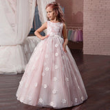 Little Flower Girl Dresses for Weddings Banquet Dress Girl Beaded Birthday First Communion Dresses Petals Long Sleeves Ball Gown