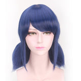 VEVEFHUANG LB Wigs Peluca Marinette Girls Women Cosplay Double Ponytail Braids Short Straight Blue Hair
