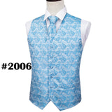 Designer Mens Classic Black Paisley Jacquard Folral Silk Waistcoat Vests Handkerchief Tie Vest Suit Pocket Square Set Barry.Wang