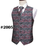 Designer Mens Classic Black Paisley Jacquard Folral Silk Waistcoat Vests Handkerchief Tie Vest Suit Pocket Square Set Barry.Wang