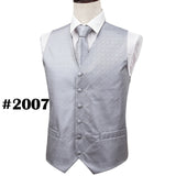 Designer Mens Classic Black Paisley Jacquard Folral Silk Waistcoat Vests Handkerchief Tie Vest Suit Pocket Square Set Barry.Wang