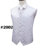Designer Mens Classic Black Paisley Jacquard Folral Silk Waistcoat Vests Handkerchief Tie Vest Suit Pocket Square Set Barry.Wang