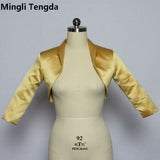 New Gold Satin Wedding Bolero Tippet Shrug Bridal Jacket Stole Wrap 3/4 Sleeve