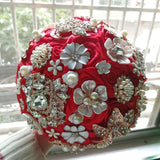 Kyunovia Silk Wedding Flowers Rhinestone Jewelry Blush Pink Brooch Bouquet Gold Broach Bridal Wedding Dress Wedding Bouquet FE93