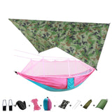 Portable Camping Hammock with Mosquito Net and Rain Fly Tarp,Hammock Canopy Nylon Hammocks Double Hammock Hiking Patio Furniture