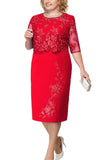Plus Size Lace Mother of The Bride Scoop Neck Sleeve Dress