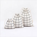 Cotton and Linen Lattice Beam Canvas Drawstring Bag Cosmetic Bag Travel Makeup Case Organizer Women Men Shoes Storage Pouch