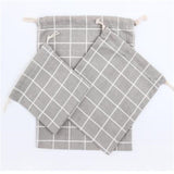 Cotton and Linen Lattice Beam Canvas Drawstring Bag Cosmetic Bag Travel Makeup Case Organizer Women Men Shoes Storage Pouch