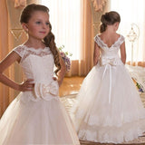 Flower lace Long tail evening girl dresses first communion princess dress