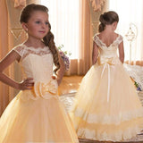 Flower lace Long tail evening girl dresses first communion princess dress