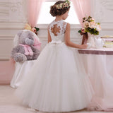 Flower lace Long tail evening girl dresses first communion princess dress