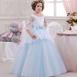 Flower lace Long tail evening girl dresses first communion princess dress