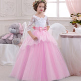 Flower lace Long tail evening girl dresses first communion princess dress