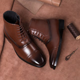 ZYYZYM Men's Leather Side Zipper Lace Up Boots
