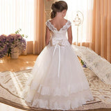 Flower lace Long tail evening girl dresses first communion princess dress