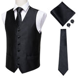 Hi-Tie Men Suit Vest Silk Waistcoat Slim Paisley Tie Cufflinks Handkerchief Formal  Vest Gold/Red/Black for Tuxedo Business