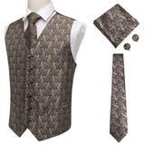 Hi-Tie Men Suit Vest Silk Waistcoat Slim Paisley Tie Cufflinks Handkerchief Formal  Vest Gold/Red/Black for Tuxedo Business