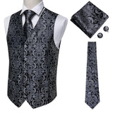 Hi-Tie Men Suit Vest Silk Waistcoat Slim Paisley Tie Cufflinks Handkerchief Formal  Vest Gold/Red/Black for Tuxedo Business