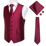 Hi-Tie Men Suit Vest Silk Waistcoat Slim Paisley Tie Cufflinks Handkerchief Formal  Vest Gold/Red/Black for Tuxedo Business