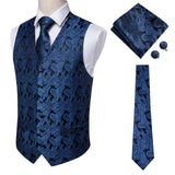 Hi-Tie Men Suit Vest Silk Waistcoat Slim Paisley Tie Cufflinks Handkerchief Formal  Vest Gold/Red/Black for Tuxedo Business