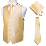 Hi-Tie Men Suit Vest Silk Waistcoat Slim Paisley Tie Cufflinks Handkerchief Formal  Vest Gold/Red/Black for Tuxedo Business
