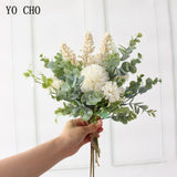 YO CHO Artificial Silk White and Purple Wedding Bouquet