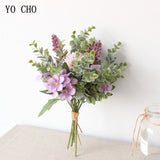 YO CHO Artificial Silk White and Purple Wedding Bouquet