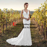Eightale Boho Lace Chiffon V-Neck Mermaid Wedding Dress
