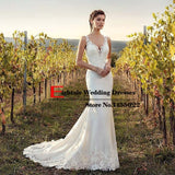 Eightale Boho Lace Chiffon V-Neck Mermaid Wedding Dress