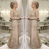 Elegant 2019 Mother Of The Bride Dresses Mermaid Long Sleeves Lace Beaded Long Wedding Party Dresses Mother Dresses For Wedding