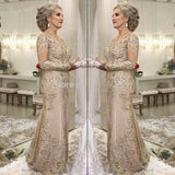 Elegant 2019 Mother Of The Bride Dresses Mermaid Long Sleeves Lace Beaded Long Wedding Party Dresses Mother Dresses For Wedding
