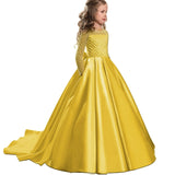 Little Flower Girl Dresses for Weddings Banquet Dress Girl Beaded Birthday First Communion Dresses Petals Long Sleeves Ball Gown