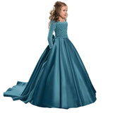 Little Flower Girl Dresses for Weddings Banquet Dress Girl Beaded Birthday First Communion Dresses Petals Long Sleeves Ball Gown