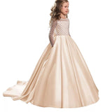 Little Flower Girl Dresses for Weddings Banquet Dress Girl Beaded Birthday First Communion Dresses Petals Long Sleeves Ball Gown