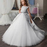 Little Flower Girl Dresses for Weddings Banquet Dress Girl Beaded Birthday First Communion Dresses Petals Long Sleeves Ball Gown