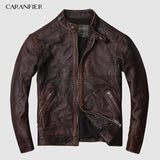 CARANFIER DHL Free Shipping Mens 100% Cowhide Genuine Leather Jacket  High quality old retro motorcycle leather jacket 3XL