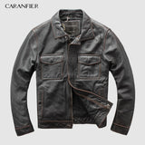 CARANFIER DHL Free Shipping Mens 100% Cowhide Genuine Leather Jacket  High quality old retro motorcycle leather jacket 3XL