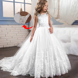 Romantic Lace Puffy Lace Bow Flower Girl Dress NEW For Weddings Tulle Ball Gown Flower Girl Party Communion Dress Pageant Gown