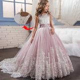 Romantic Lace Puffy Lace Bow Flower Girl Dress NEW For Weddings Tulle Ball Gown Flower Girl Party Communion Dress Pageant Gown
