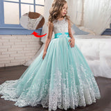 Romantic Lace Puffy Lace Bow Flower Girl Dress NEW For Weddings Tulle Ball Gown Flower Girl Party Communion Dress Pageant Gown