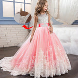 Romantic Lace Puffy Lace Bow Flower Girl Dress NEW For Weddings Tulle Ball Gown Flower Girl Party Communion Dress Pageant Gown