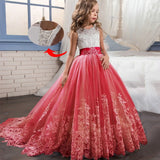 Romantic Lace Puffy Lace Bow Flower Girl Dress NEW For Weddings Tulle Ball Gown Flower Girl Party Communion Dress Pageant Gown