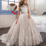 Romantic Lace Puffy Lace Bow Flower Girl Dress NEW For Weddings Tulle Ball Gown Flower Girl Party Communion Dress Pageant Gown