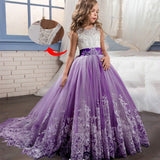 Romantic Lace Puffy Lace Bow Flower Girl Dress NEW For Weddings Tulle Ball Gown Flower Girl Party Communion Dress Pageant Gown
