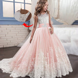 Romantic Lace Puffy Lace Bow Flower Girl Dress NEW For Weddings Tulle Ball Gown Flower Girl Party Communion Dress Pageant Gown