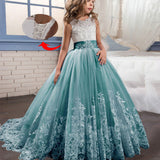 Romantic Lace Puffy Lace Bow Flower Girl Dress NEW For Weddings Tulle Ball Gown Flower Girl Party Communion Dress Pageant Gown