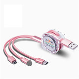 3in1 USB Type C Micro USB retractable Cable for iPhone Charger Cable 120cm Fast Charging For Android  Mobile Phone Cables